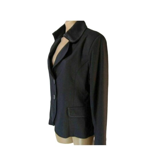 Maeva Italia Charcoal Black Blazer US 12 IT 48 New Tags Lined Stretch Topstitch - Picture 4 of 12